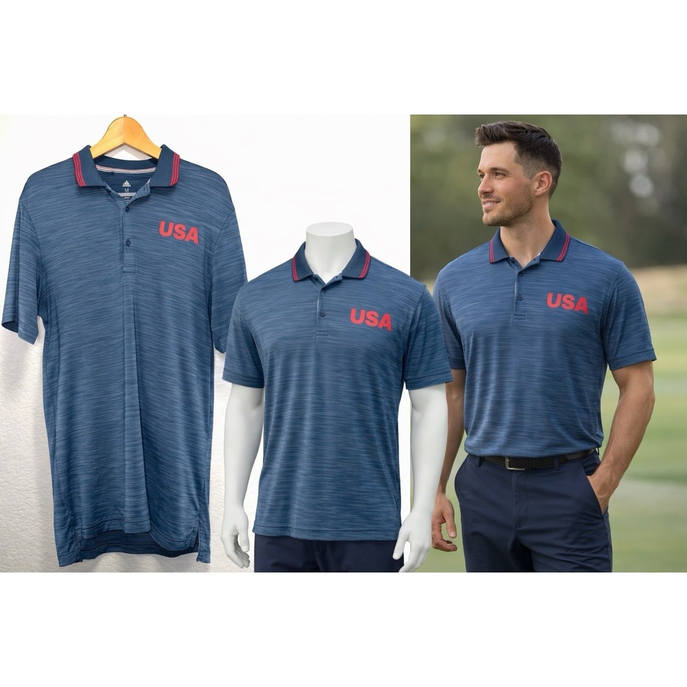 Golf Adidas Performance Mens Medium Navy Blue Polo Shirt Short Sleeve Wicking